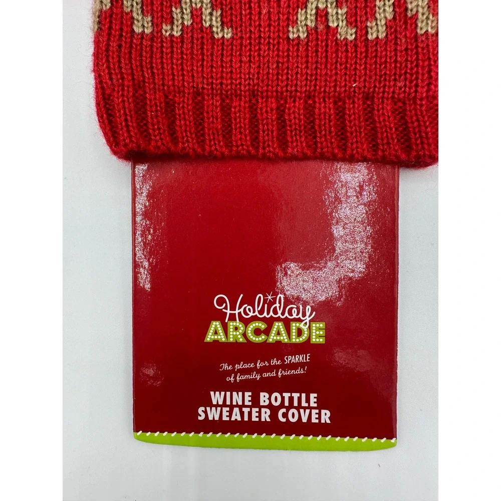Holiday Arcade Wine Bottle Sweater Cover OS Red NEW Reindeer Christmas Decor